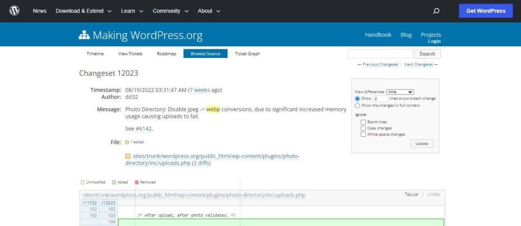 Changeset 12023 disabling the automatic JPEG to WEBP conversion