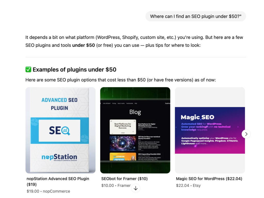 searching for SEO plugins with ChatGPT