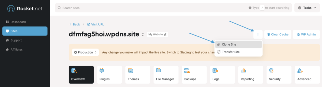 Rocket.net Introduces Site Cloning 1 Site Cloning